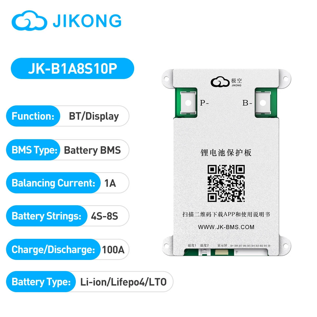 JK BMS 4S - 8S 100A JK-B1A8S10P Smart (Bluetooth App)